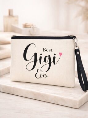 NWT Makeup Travel Bag Wristlet- Best Gigi Ever White with Black Tassle